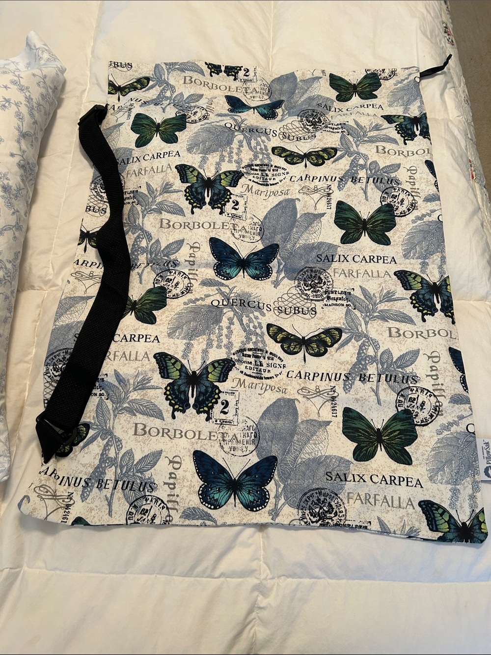 Butterfly Print Pillow Sak - Blue Green for transporting pillows